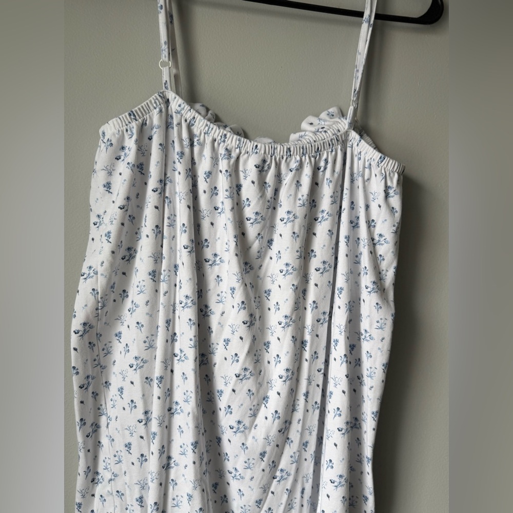 LAKE PIMA COTTON Floral White Blue Ruffle Nightgown Dress Pajamas Sleeveless M - Picture 8 of 12